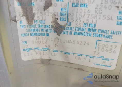 1988 Ford Ranger z USA, uszkodzony, nr VIN 1FTCR11T1JUA58274